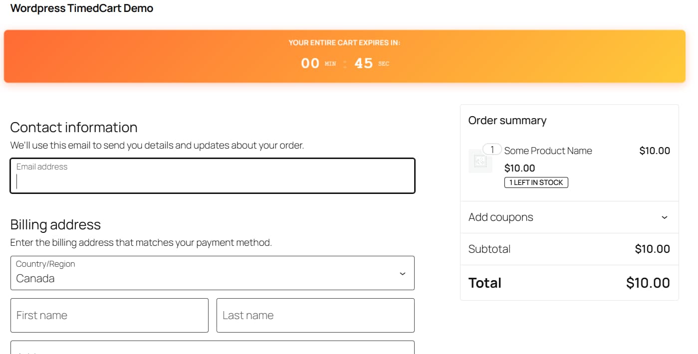 Cart Timer Display - Countdown timer on cart page