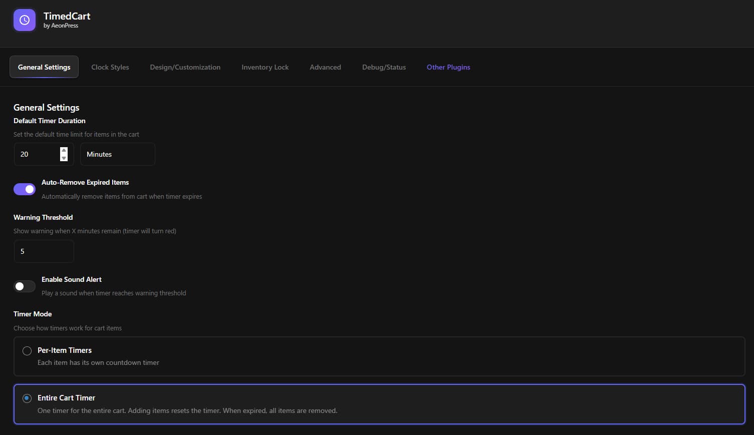 Admin Settings - Countdown timer configuration